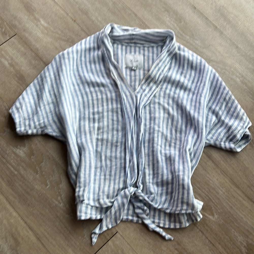 Rails Linen Striped Short Sleeve Blouse